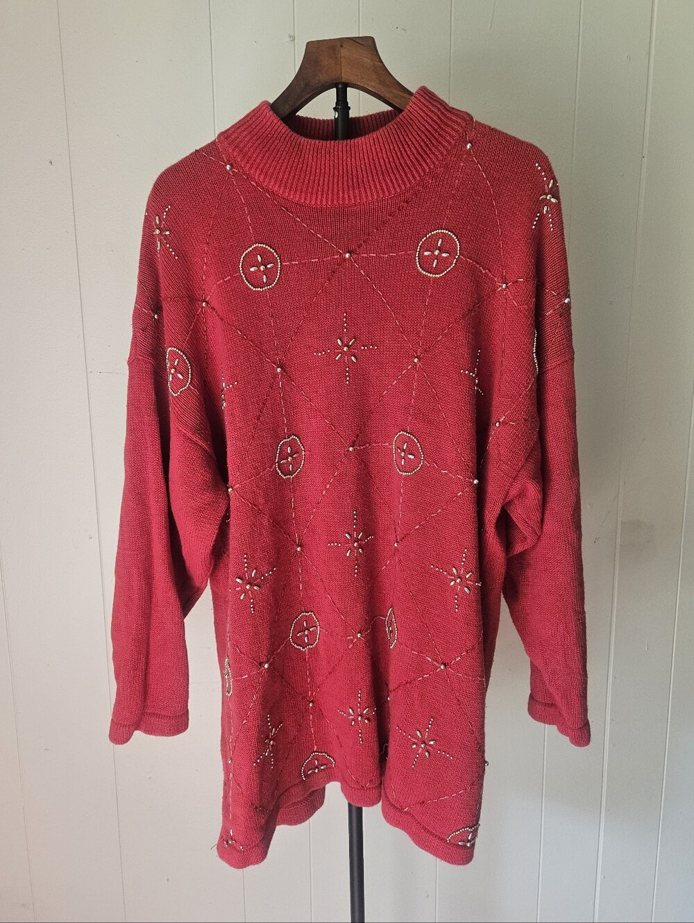 Victoria Jones Women's Long Red Embellished Knit Sweater Size 3X